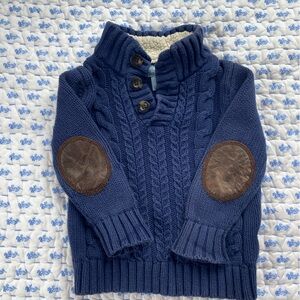 Baby Gap Navy Knit Button Sweater with Cream Sherpa Lining